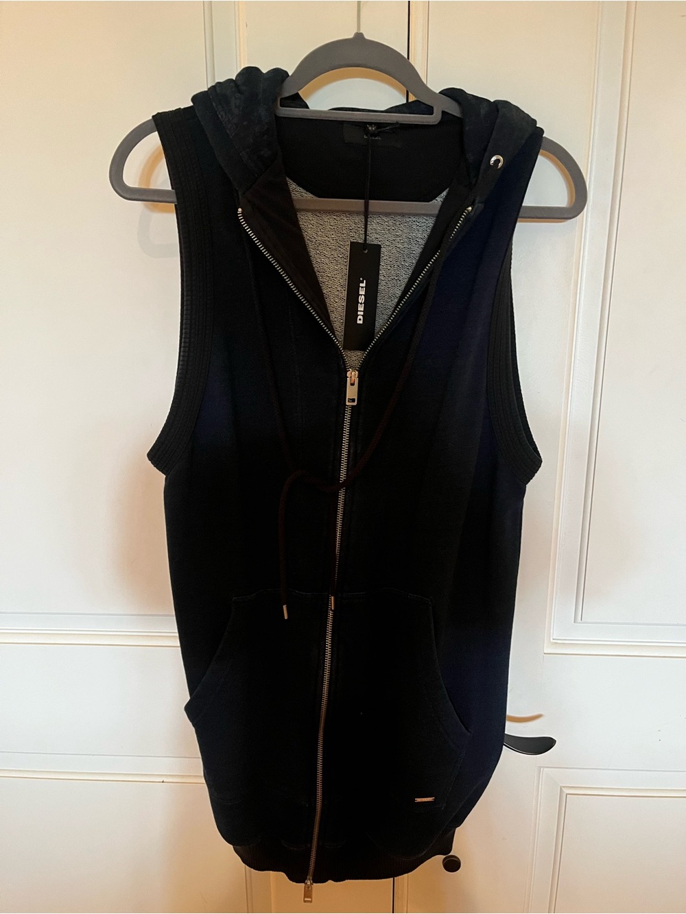 Diesel Black Sleeveless Hooded Zip-Up Vest